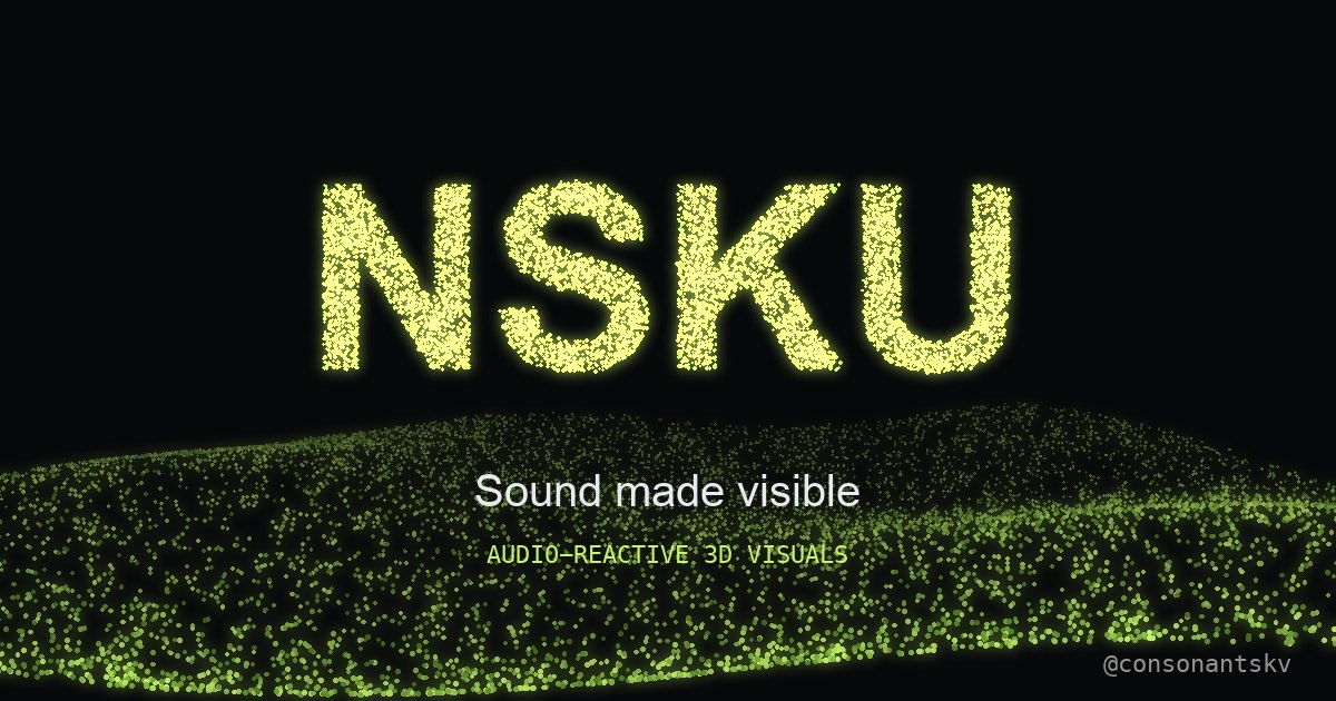 The NSKU wordmark drawn in particles over a particle landscape